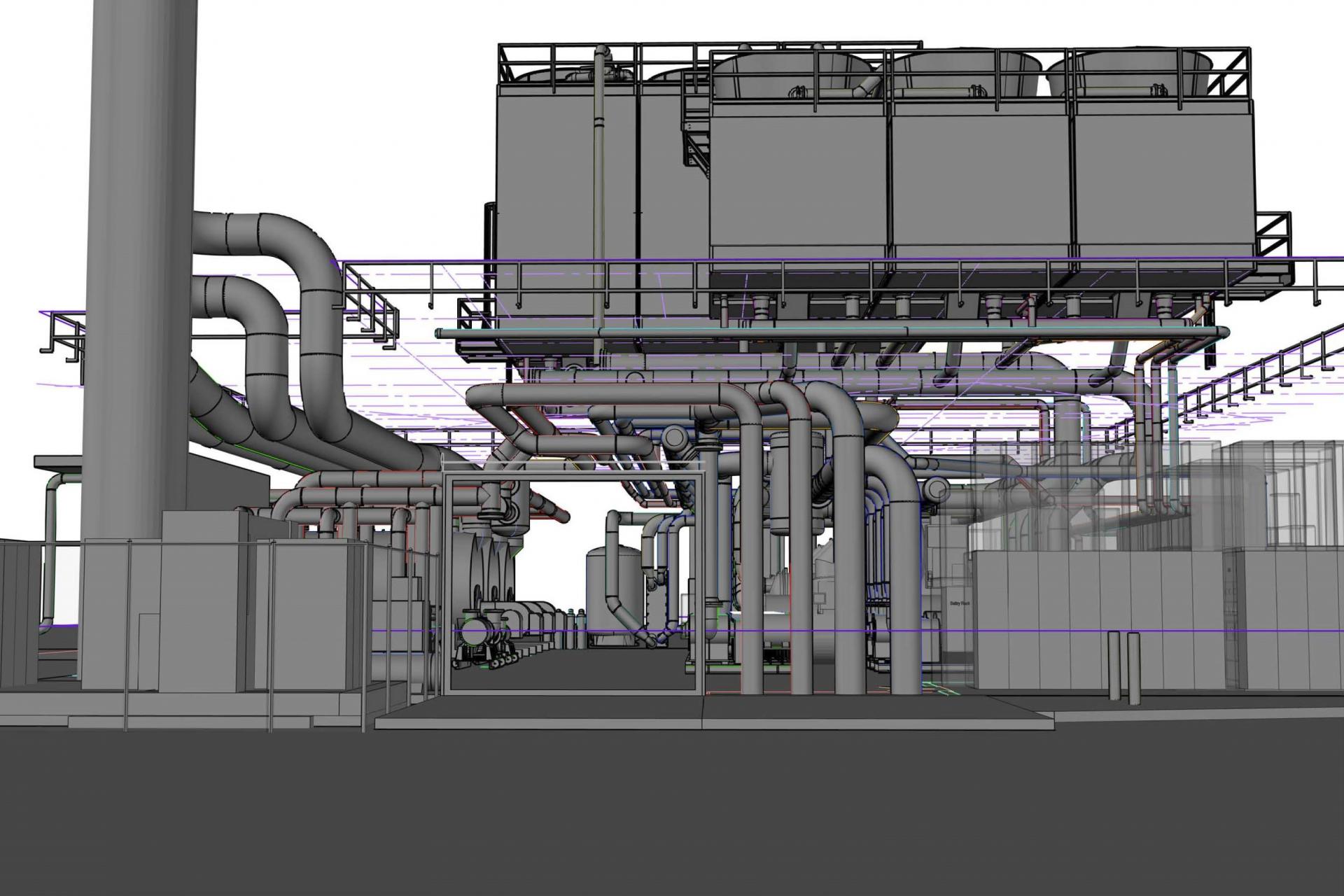 Wireframe model, hidden exterior wall